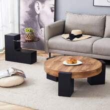 Modern, Simple Round Side Table With Two Levels – Transparent Grey Glass Top And Black MDF In An L-Shape. Marble-Effect Tabletop. Disassemblable Design For More Flexible Room Use. - 木頭 - 查看 8