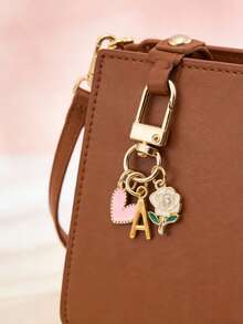 Letter Initial Keychain With Heart Rose Charm, Gold Metal Alphabet Key Ring For Women & Girls, Pink Enamel Floral Heart Pendant Keychain, Cute Personalized Bag Charm & Handbag Accessory, Car Key Holder Decoration, Stylish Backpack Pendant, Ideal Gift For Birthday, Valentine's Day, Mother's Day, Anniversary, Christmas, Holiday & Daily Use - Multicolor - View 6