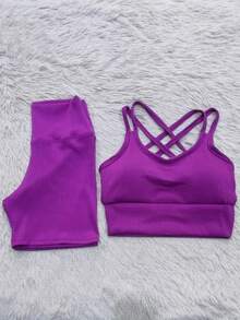 Ribbed Summer Set - Shorts And Top For Gym - Rose Red - View 1