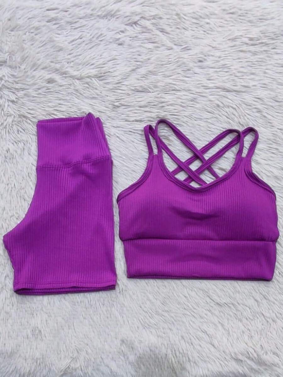 Ribbed Summer Set - Shorts And Top For Gym - Rose Red - View 1