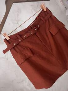 Marrant Women's Set | Three-Quarter Sleeve Shirt And Skort | Faux Pockets | With Belt - 駝色 - 查看 6