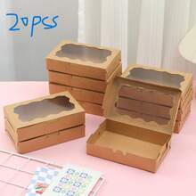 10/20pcs - Cookies/Pastries Boxes With Clear Window, Size: 7 X 4.3 X 1.5 Inches, Pink/White/Brown Kraft Paper Material, Premium Baked Goods Gift Boxes For Valentine's Day, Wedding, Party, Christmas, Birthday And More - Multicolor - View 14