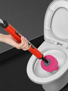 1个马桶搋子，压力吹气式管道疏通工具，高压气泵，适用于疏通堵塞的马桶、浴室水槽，多功能管道疏通工具 - 彩色 - 查看 3