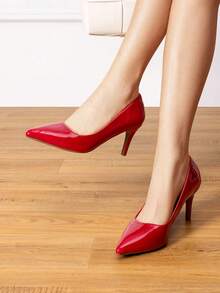Zapatos de tacón de aguja de 3 pulgadas de estilo elegante y sofisticado para bodas elegantes y atuendos formales de negocios - Rojo - Ver 1