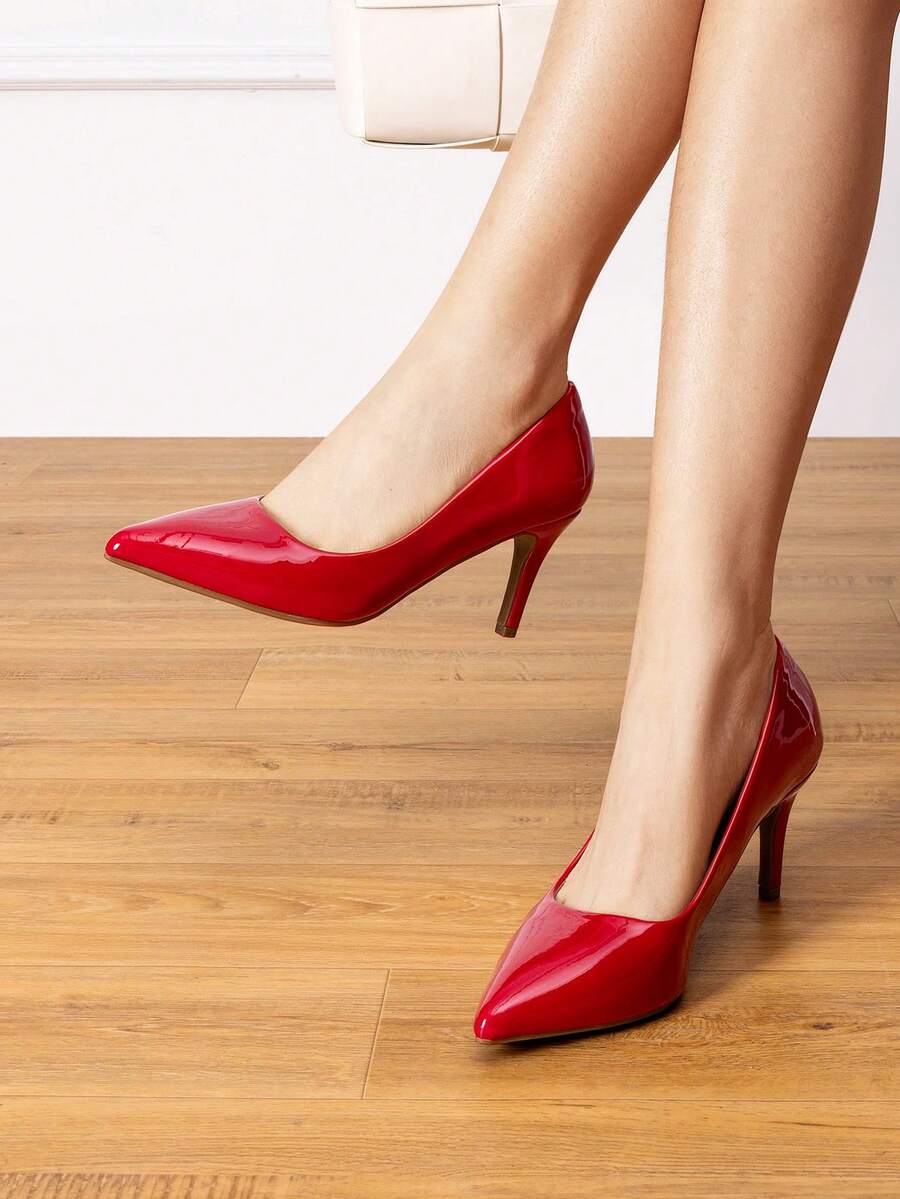 Zapatos de tacón de aguja de 3 pulgadas de estilo elegante y sofisticado para bodas elegantes y atuendos formales de negocios - Rojo - Ver 1