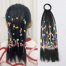 Children's Short Ponytail Wig With Colored Beads Hand Woven Braid Hair Accessory For Kids - Multicolor - View 3