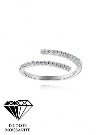 EleRunis 1PC 0.1ct Moissanite 925 Sterling Silver Classic Opon Diamond Chain Engagement Ring 18K Gold Plated Promise Wedding Ring For Women Mom Dad Daughter Loved Ones Mother's Day Sympathy Memory Jewelry Gifts