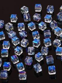 50pcs/Bag AB Cube Glass Beads, Faceted Square Glass Beads Transparent Spacer Beads For Jewelry Making DIY Craft Supplies - Multicolor - View 5