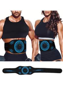 腹肌刺激器、腹肌训练器、腹部塑形带、家用/办公健身器材、男女通用、蓝色