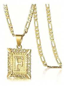 Initial Necklace Square Letter Pendant Necklace Capital Monogram Necklace Alhpabets From A-Z Figaro Chain Necklace - Multicolor - View 8