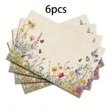 Bộ 1/2/4/6/8 tấm lót bàn ăn hình chữ nhật viền hoa dại, kích thước 12x18 inch - Chất liệu polyester có thể giặt, thích hợp cho phòng ăn, nhà bếp và trang trí tiệc tùng, nền vàng rực rỡ với lá xanh và hoa nhiều màu sắc. - Nhiều màu - Xem 7