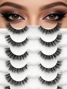 7 Pairs Of Natural Cross-Full Head False Eyelashes, Transparent Lash Stems, Suitable For Daily Wear, Comic Style, Travel Essential - Black - View 8