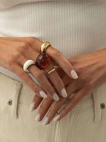 4件套波西米亚几何弧形树脂戒指套装，奢华休闲派对日常婚礼假日百搭魅力珠宝戒指，女士礼物 - 戒指 - 查看 4