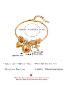 1pc Fashion Personalized Virgin Mary Rhinestone Heart Cross Star Pendant Bracelet, Suitable For Women Everyday And Holiday Wear