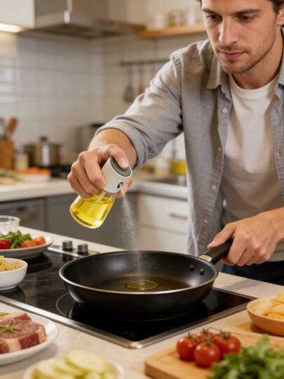 1 st sprayflaska i glas i slumpmässig färg | Tryckflaska med stor kapacitet för kök, grill, stek, triangulär design, perfekt för olivolja och grillolja - ett snyggt tillbehör, perfekt för Eid-presenter