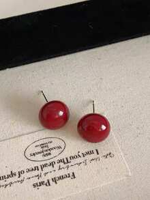 1 Par de Brincos de Pérola Elegantes Vintage Minimalistas Vermelhos, Adequados para Uso Diário e em Feriados por Adolescentes - redondo - Visão 3