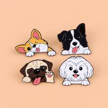 4pcs/Set Dog Cute Enamel Pin Lapel Pins Badges On Backpack Women's Brooch Zinc Alloy Clothes Gift Jewelry Fashion Accessories - Black - View 7