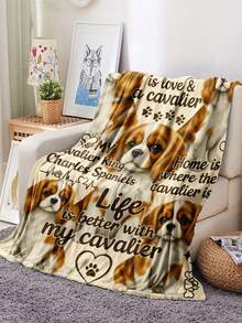 Cavalier King Charles Spaniel Themed Polyester Blanket, Soft Rectangular Dog Print Throw Blanket For Bedding And Home Decor - Ideal Gift For Cavalier King Charles Spaniel Lovers - Multicolor - View 7