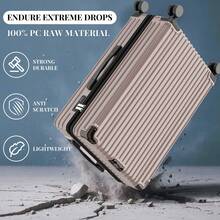 YSTYLE Suitcase, 5-Piece Set, Made Of PVC, With Combination Lock, Silent Wheels, Adjustable Length, Suitable For Business Trips, Boarding Schools And Student Dormitories For Storing Clothes. - 淺棕色 - 查看 2