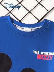 Disney MICKEY MOUSE Young Boys Cute Short Sleeve T-Shirt & Striped Printed Shorts Set, Children Cartoon Pattern Stretchy Crew Neck Knit Top, Suitable For Daily Wear, Great Gift - Blue - View 3