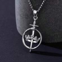 Collar espada gótica hombre plata diseño toro esqueleto serpiente colgante espada vikinga cruz amuleto - Collar con corona en D - Ver 4
