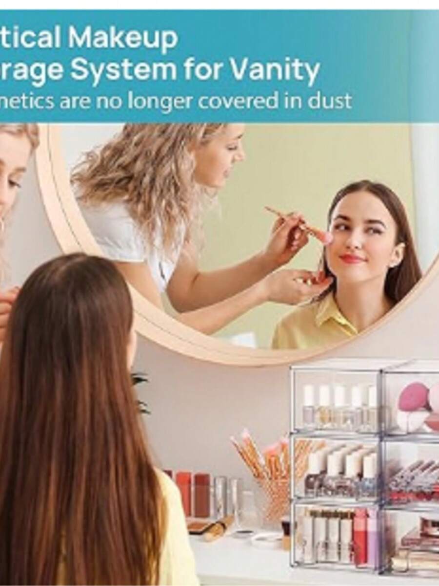 Vtopmart Paquete de 4 organizadores de maquillaje apilables,contenedores de plástico transparente para cambiador, baño, cocina o lavandería, debajo del fregadero, gabinetes de medicina, despensa - Blanco - Ver 1