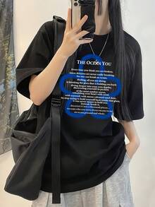 New Summer Gen Z Petite Style Women Funny Graphic Print Round Neck Short Sleeve T-Shirt - Black - View 4