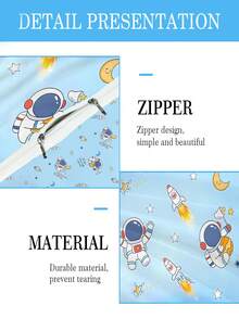 2/3PCS Customized Cartoon Astronaut Duvet Set, Made Of Polyester Material With Digital Printing, Suitable For Children, Gifts, Bedroom Decoration, Rockets, Blue, All Seasons - Multicolor - View 4