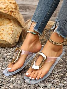 Summer New Fashion Casual Flat Sandals, Comfortable Beach Slippers For Women, French Romantic Retro Classic Simple Casual Slide Sandals, Exquisite Luxurious Atmosphere For Roman Holiday, Beach Party, Round Toe Flat Women Sandals, Italian Palace Style Sweet Cute Literary Elegant High-End Comfortable And Breathable Lightweight Open Toe Flat Beach Sandals, Forest Style Vacation Lightweight Comfortable Casual Sandals - Clear - View 4