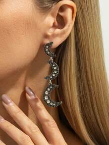 2pcs/Set Bohemian Geometric Rhinestone Hollow Crescent Moon Earrings, Elegant Luxurious Everyday Casual, Party, Date, Women's Holiday Versatile Charming Earring Gift - Earring - View 4