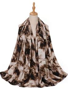 VizCrown品牌梦幻系列围巾，高品质印花缎面条纹头巾披肩，时尚穆斯林女性日常佩戴。 - 彩色 - 查看 1