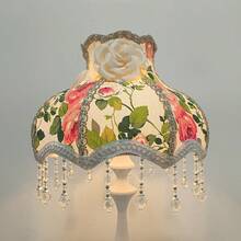 Creative Red Rose Princess Lampshade With Pendant Beads, Fabric Lampshade With Arched Fixing Stand, Fabric Printed Lampshade (Lampshade Only, Lamp Base Not Included) - White and Red Rose Lampshade - View 4