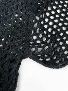 Cárdigan de punto de ganchillo ligero para mujer, primavera 2026, chaqueta corta de manga larga con calado - Negro - Ver 4