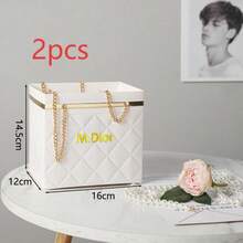 M.Dior 2件套情人节花束礼盒，DIY情人节花束，情人节礼物，情人节礼盒，DIY手工花束礼品，包含花纸盒、花瓶、花店包装袋和金属链，手提包装篮，适用于婚礼和派对 - 彩色 - 查看 11