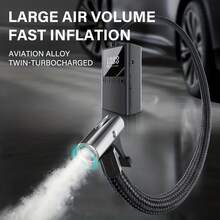 Portable Cordless Electric Air Pump, 150 Pound-Force/Square-Inch Tire Inflator And Lighting Device, Accurate Pressure Lcd Display, Multi-Functional Air Pump, Usb Charging, With Led Lights And Quick Inflate Function, Suitable For Portable Emergency Equipment Such As Bicycles Motorcycle And Car Balls, Great Gift For Dad, Boyfriend, Men (Black) - 均碼 - 查看 7
