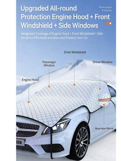 1pc All-Weather Durable Windshield Cover. This Car Cover Is Made Of Thickened Material With Functions Of Sunshade, Hail Protection, Snow Protection, Waterproof, Dustproof And UV Protection. Easy To Install, Suitable For All Seasons. Especially Suitable For Driving On Snowy Roads In Winter To Ensure Driving Safety.