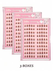 Asiteo 100/200/300pcs C-Curl Natural Brown Cartoon Fairy Soft False Eyelashes, Glue-Free, Suitable For Beginners, Cute Segmented False Lashes - C - 查看 9