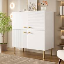 Taquillas modernas de MDF blanco con tiradores de aleación de zinc y patas de acero: para salón, dormitorio y pasillo. - Blanco - Ver 2