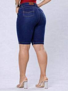 Plus Size Denim Shorts - Màu xanh lam - Xem 4