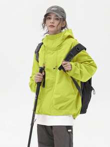 Women's Lightweight Loose Hooded Jacket, Long Sleeve Spring Outerwear - Lime Green - View 2