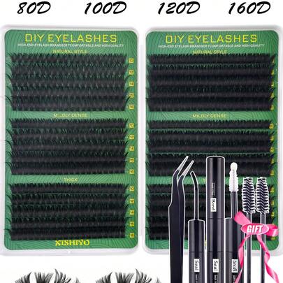 600片D型卷翘蓬松单根假睫毛套装，包含睫毛胶、定型液、睫毛刷、镊子，打造经典逼真自然妆效，浓密蓬松混合款，新手友好型假睫毛套装，睫毛嫁接套装，大容量DIY分段式假睫毛套装，持久轻盈假睫毛套装，睫毛图册+镊子+睫毛嫁接胶水，居家DIY，适合日常、晚宴、婚礼妆容。