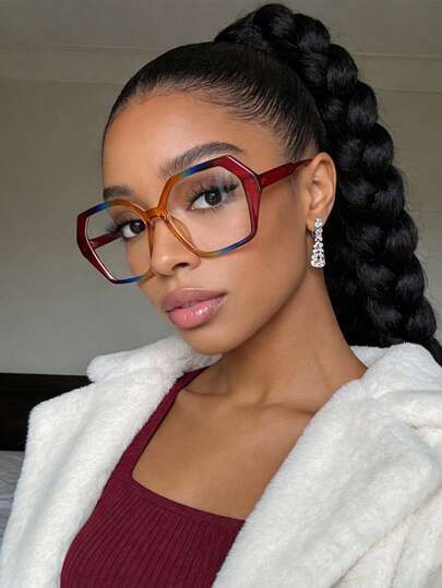 1 st polygonala stora bågar, moderiktiga och tydliga glasögon, personliga, avslappnade, mångsidiga damglasögon, lämpliga för daglig gatufotografering, läsning, skrivande, pendling, semester, turism, strandaccessoarer