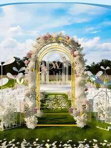 1个铁艺拱门婚礼道具，气球拱门支架，婚礼背景装饰，夹式 - 金色 - 查看 2