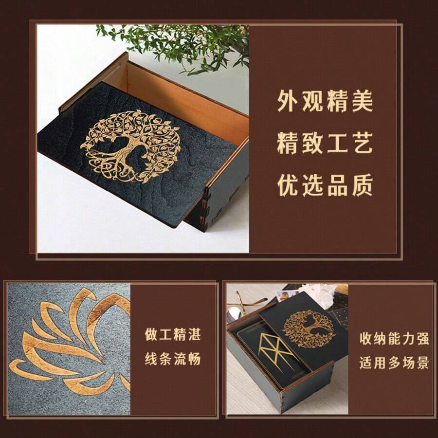 手工黑色木质卡片收纳盒 - 独立式艺术收纳盒，适用于塔罗牌、游戏卡牌、水晶、能量石和骰子 - BB08 - 查看 1