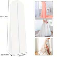 1pc Premium Thick Plastic Wedding Dress Garment Bag - Elegant Hanging Clothes Cover With Zipper Closure, Breathable And Dust-Proof, Suitable For Extra Long Gowns And Bridal Coats, Wedding Dress Protection | Clear Wedding Dress Bag | Breathable Material - Multicolor - View 7