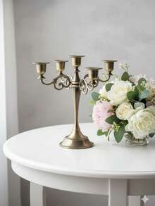 1Pc/Set Five-Arm Spiral-Patterned Candlestick. Made Of Metal, It Forms A Complete Candlestick. The Overall Design Embodies A European-Style Light Luxury Aesthetic; The Base And The Edges Of The Candle Cups Feature Delicate Engraved Patterns, And The Arms Are Crafted With Curling Spiral Motifs. - Multicolor - View 10