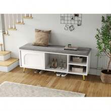 Schuhbank,Schuhregal Mit Sitzbank Sitzbank Mit Sitzkissen Schuhschrank Mit Stauraum Garderobenbank,Weiß,Maße:B121*T35*H49cm - White - View 3