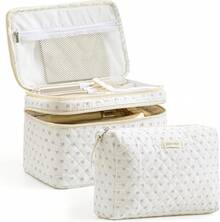 2 piezas, bolsa de maquillaje acolchada de algodón, bolsa de maquillaje para mujeres y - 2 flores - Ver 2
