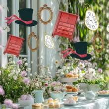 Soulchen 20 Pcs Wonderland Tea Party Decoration Hanging Banner Wonderland Cabinet Mirror Hat Clock Garland Decoration Background For Birthday Baby Shower Party Supplies - ColorF - 查看 6