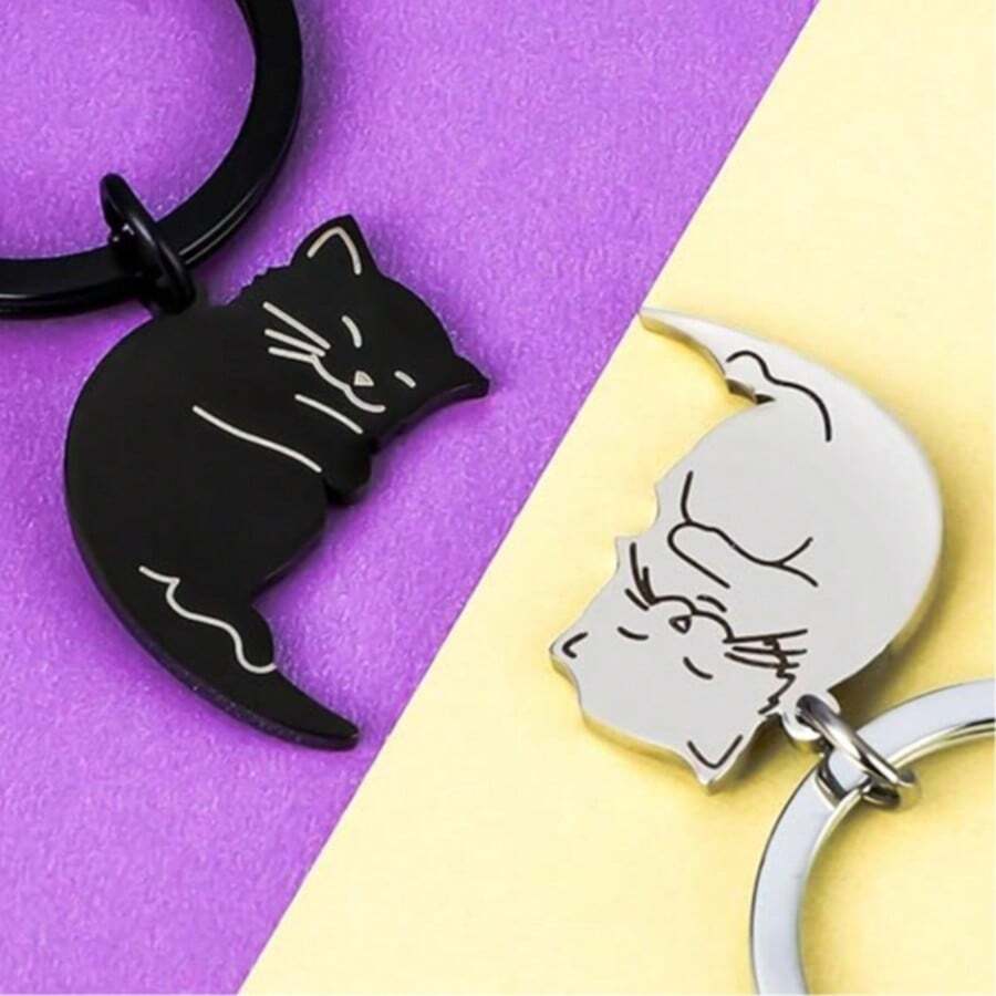 2个/套猫咪钥匙扣，适合作为生日、情人节或圣诞节礼物送给男友、女友、闺蜜、丈夫、妻子或未婚夫/妻 - 彩色 - 查看 1